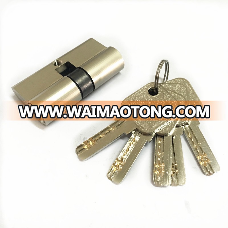 60mm euro profile brass key cylinder lock with nickel brush finish